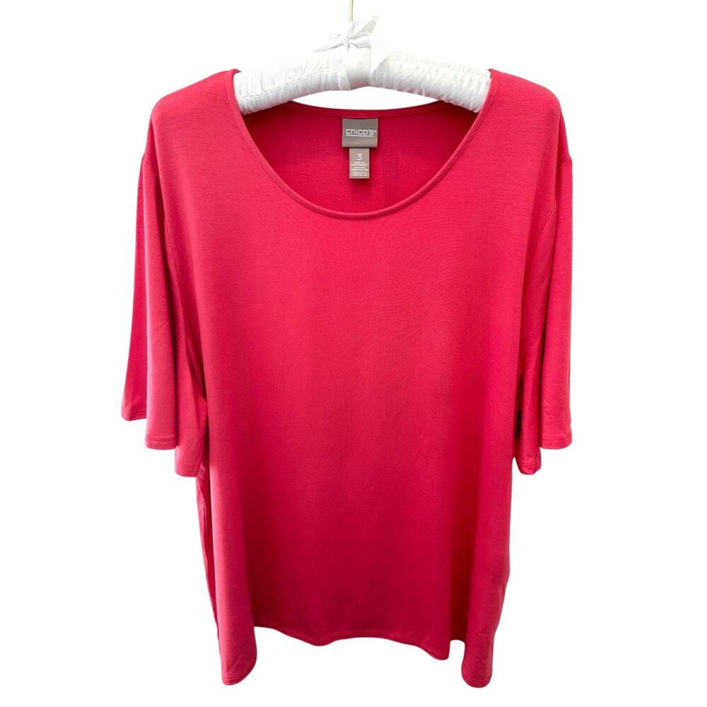 CHICO’S Coral Pink Micromodal Stretch Top Soft Travel Knit | Size 3 XL
